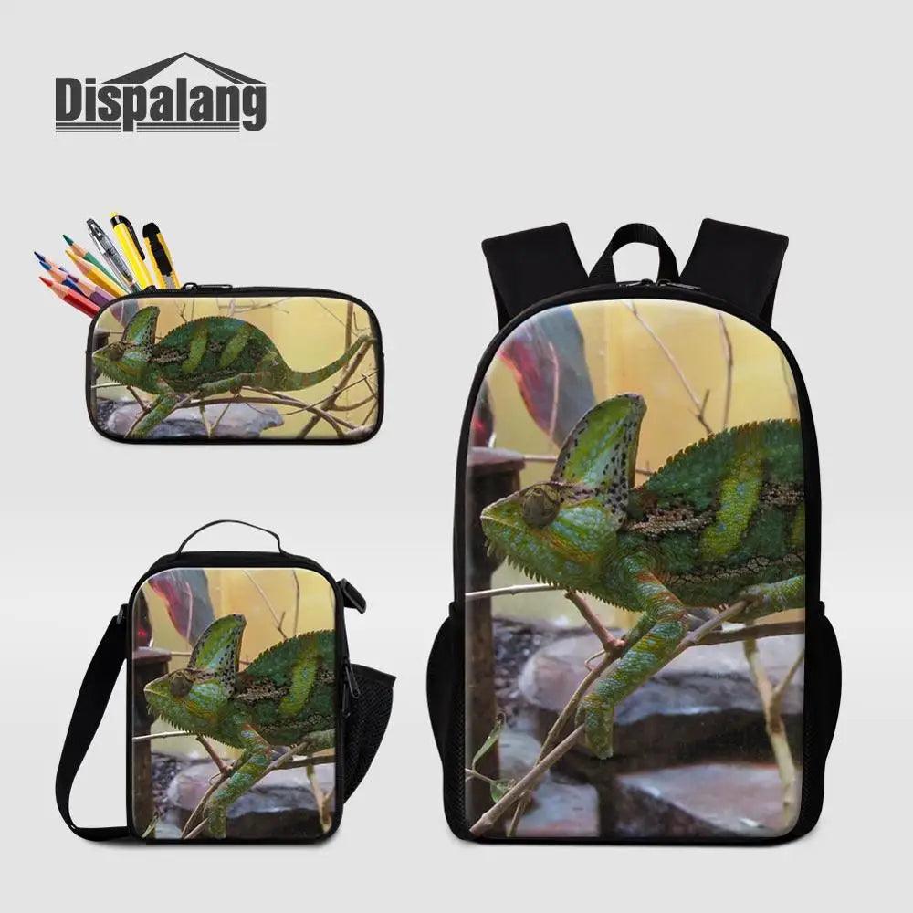 3 Piece Pencil Case School Bags Set Lizard Picnic Food Cooler Lizard Vigilante Reptile Print Schoolbag Boys Fashion Bagpack Children - Premium  from Lizard Vigilante - Just $64.69! Shop now at Lizard Vigilante