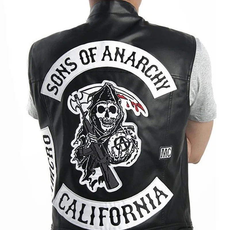 Sons of Anarchy Rock Punk Vest Men Cosplay Costume Black Color Motorcycle Biker Sleeveless Jacket Coat Clothing - Lizard Vigilante