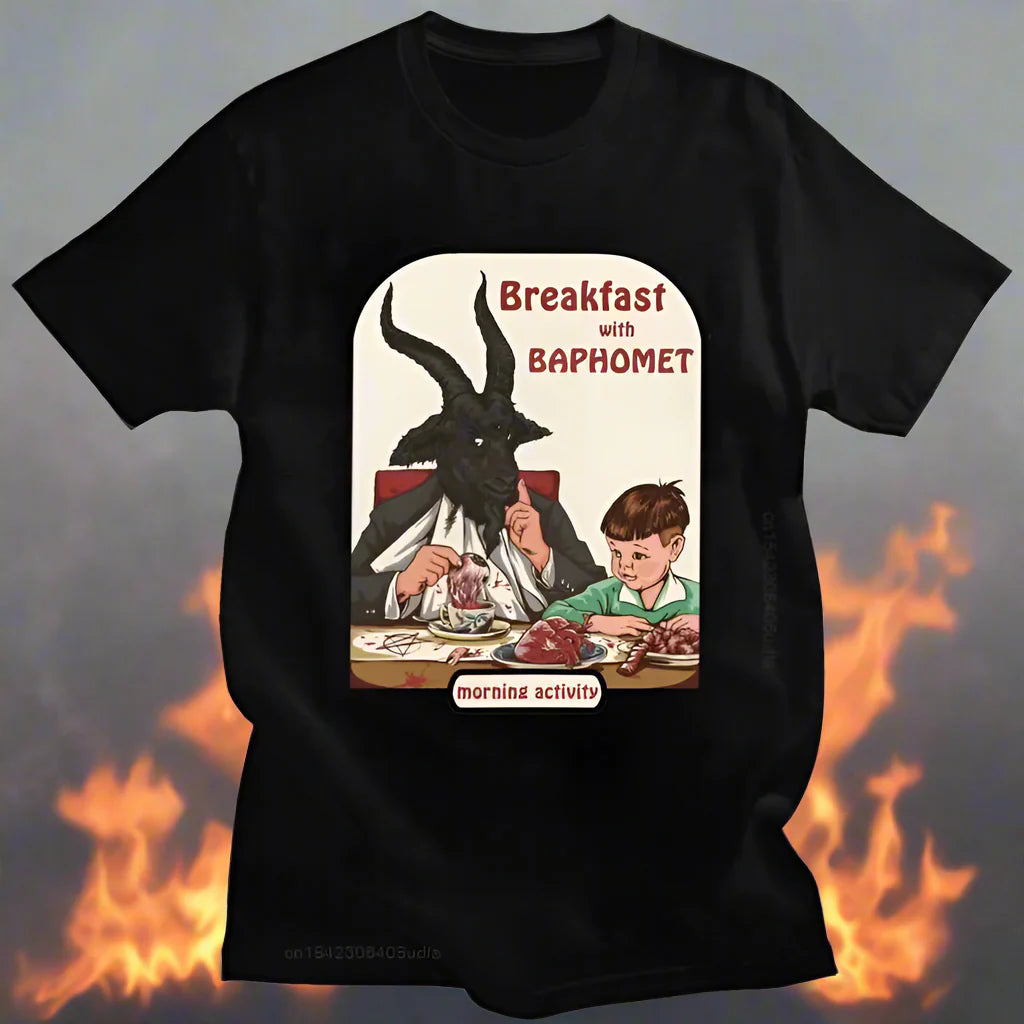 Baphomet Breakfast Club T-Shirt – Devilishly Stylish Cotton Tee for Hip-Hop, Streetwear, and Satanic Enthusiasts - Premium tee from Lizard Vigilante - Just $24.88! Shop now at Lizard Vigilante