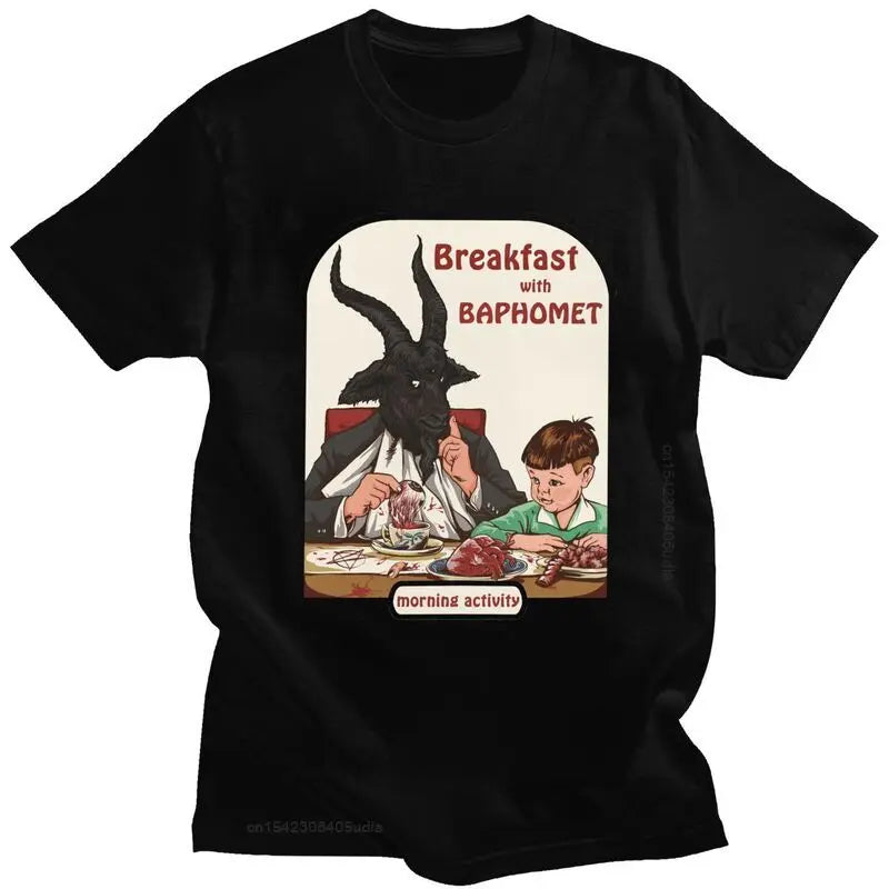 Baphomet Breakfast Club T-Shirt – Devilishly Stylish Cotton Tee for Hip-Hop, Streetwear, and Satanic Enthusiasts - Premium tee from Lizard Vigilante - Just $24.88! Shop now at Lizard Vigilante