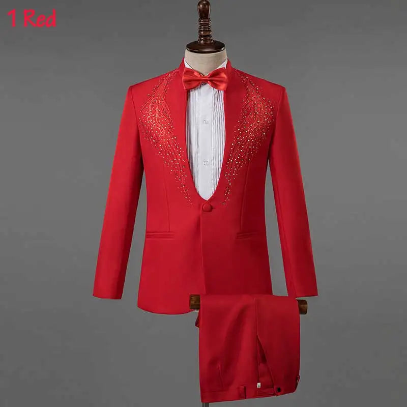 Mens Suits With Pants White Sparkly Crystals Embroidery Wedding Groom Tuxedo Suit Men Stand Collar Stage Costume Homme Mariage - Premium  from Lizard Vigilante - Just $88.88! Shop now at Lizard Vigilante