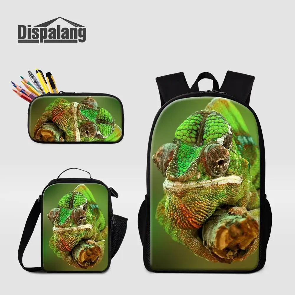 3 Piece Pencil Case School Bags Set Lizard Picnic Food Cooler Lizard Vigilante Reptile Print Schoolbag Boys Fashion Bagpack Children - Premium  from Lizard Vigilante - Just $64.69! Shop now at Lizard Vigilante