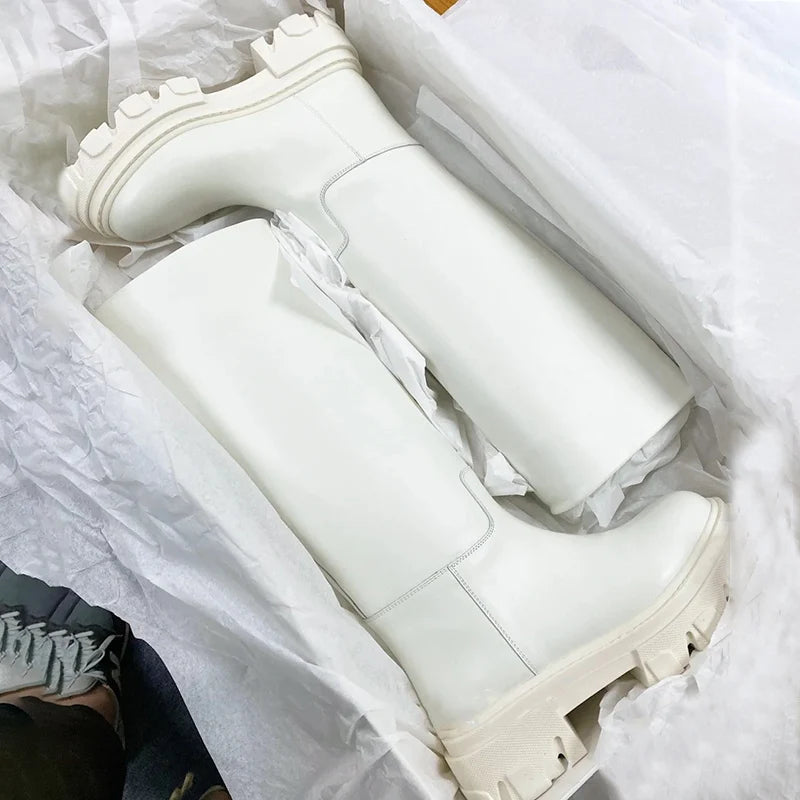 GRAVEWALKER 13: Women’s Cowhide Platform Riding Boots – Punk Leather Knee-Highs with Square Heels for Heavy Winter Impact - Premium boots from dsers - Just $252.22! Shop now at Lizard Vigilante