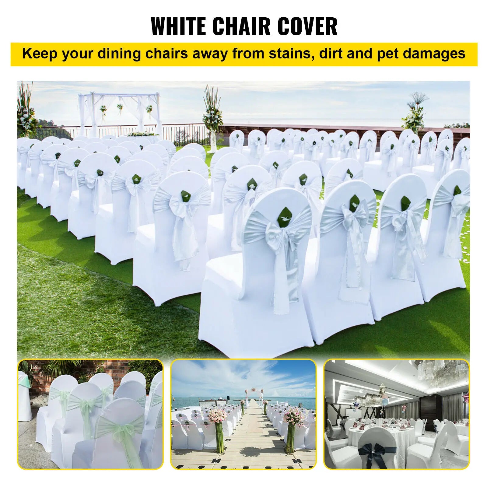 VEVOR Universal Spandex Stretch Wedding Chair Covers – 12/30/50/100 PCS White Slipcovers for Hotel, Restaurant, Banquet, and Party - Premium chair covers from Lizard Vigilante - Just $62.99! Shop now at Lizard Vigilante