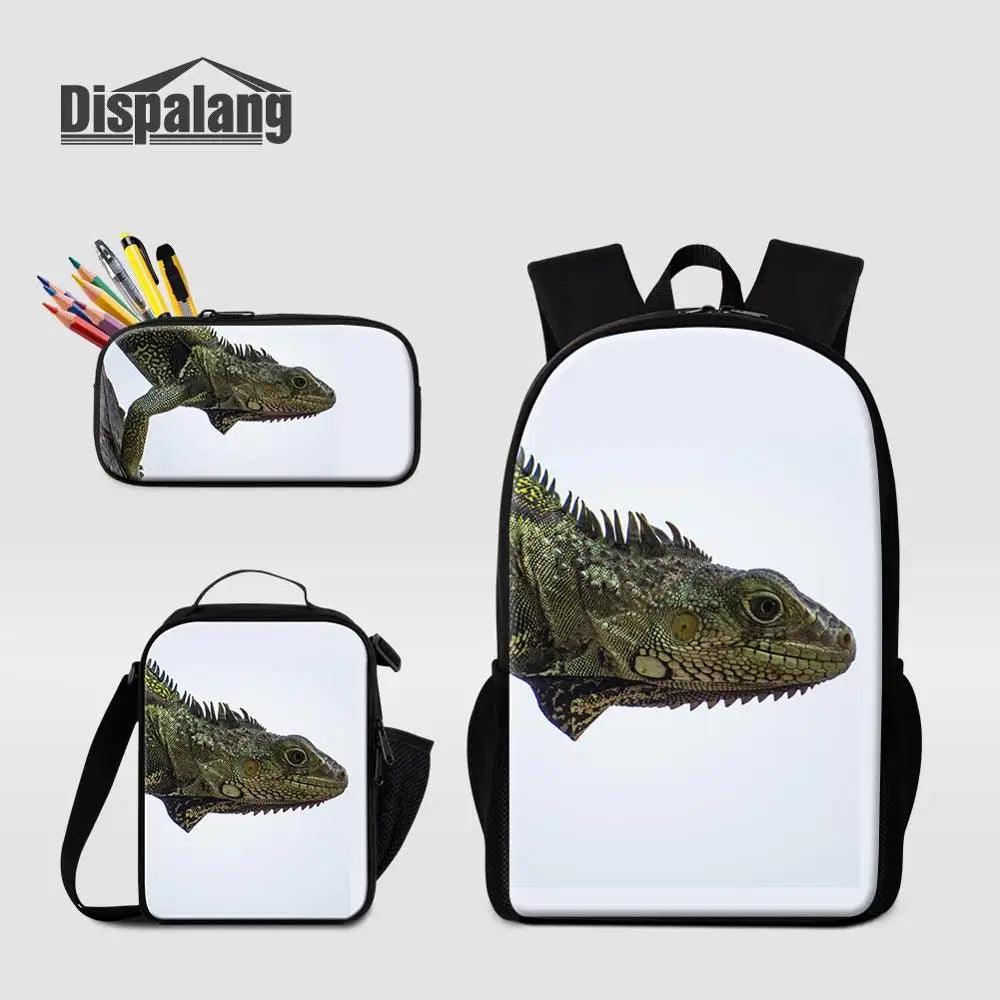 3 Piece Pencil Case School Bags Set Lizard Picnic Food Cooler Lizard Vigilante Reptile Print Schoolbag Boys Fashion Bagpack Children - Premium  from Lizard Vigilante - Just $64.69! Shop now at Lizard Vigilante