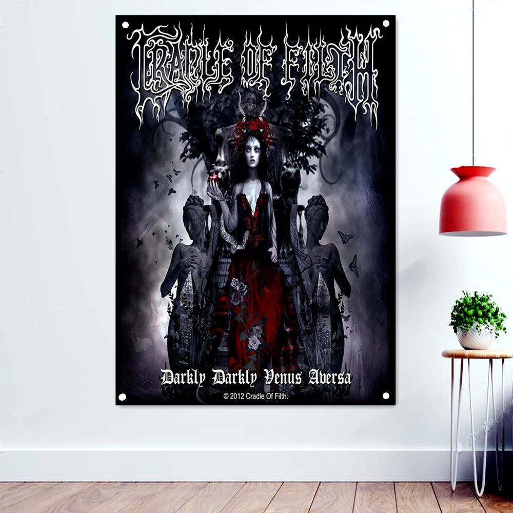 Cradle of Filth Death Artist Tapestry | Retro Black Metal Music Art Banner | Rock Band Logo Poster | Macabre Skull Flags Wall Painting - Premium banner from Lizard Vigilante - Just $15.88! Shop now at Lizard Vigilante