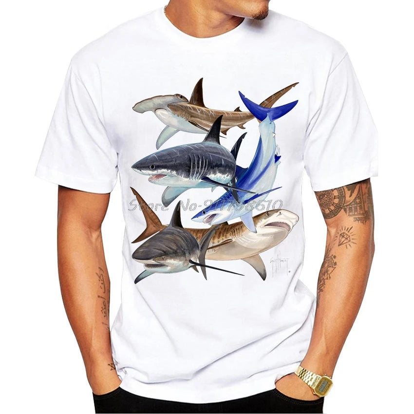 Shark Attack New Summer Men Short Sleeve Funny Sea Life Art Save The Sharks Whale Design T-Shirt Cute Ocean Animal Print Boy Casual Tops Tees - Lizard Vigilante