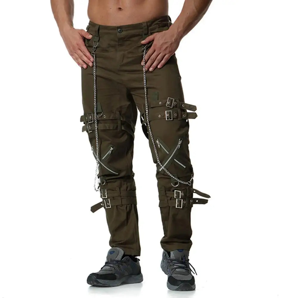 2024 New Arrivals Punk Rock Cargo Pants Men Fashion Hip Hop Joggers Zippers Streetwear Men's Vintage Trousers - Premium jeans from Lizard Vigilante - Just $48.88! Shop now at Lizard Vigilante