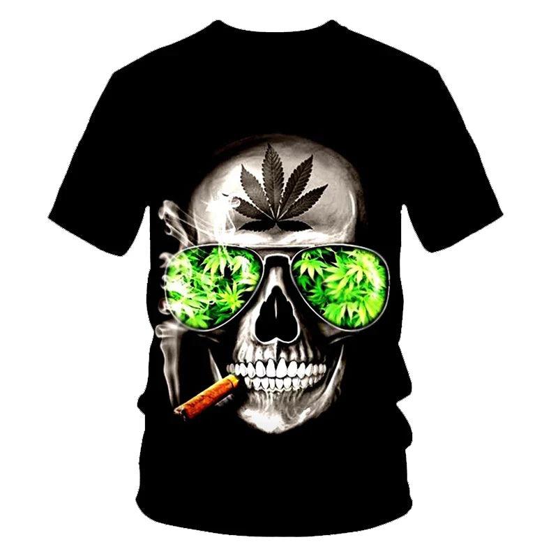 Weed Men's T-shirt Cool Fresh Green Pot Leaves Skull Full Print 3D T-shirt Loose Funny Natural XXS-6XL - Lizard Vigilante