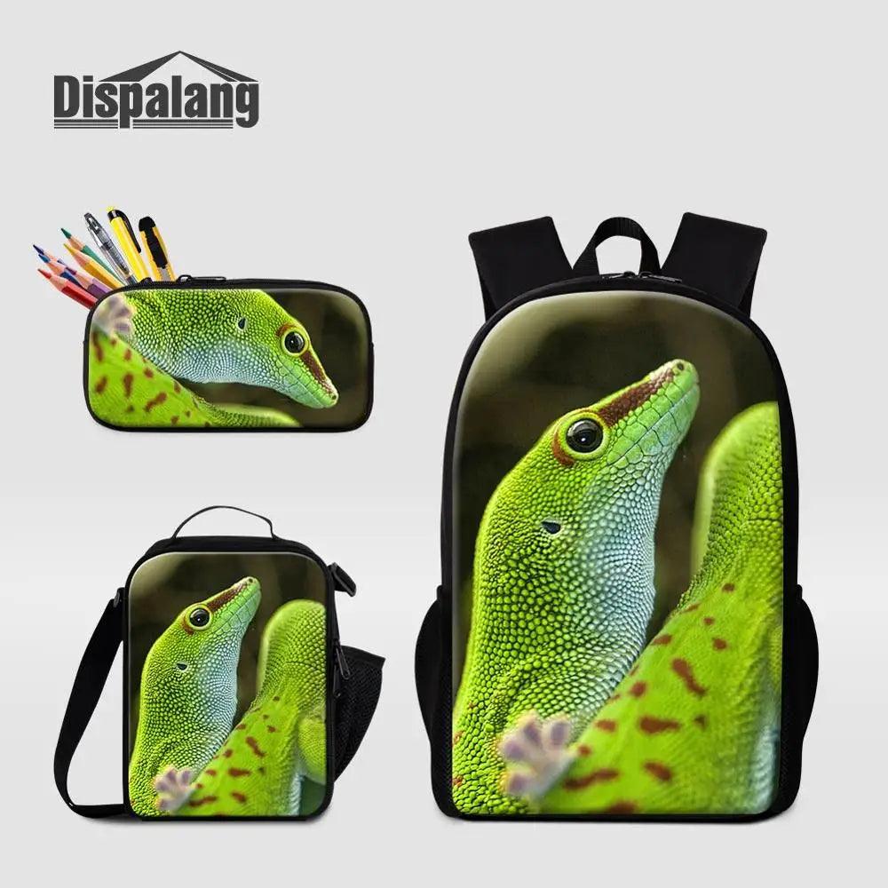 3 Piece Pencil Case School Bags Set Lizard Picnic Food Cooler Lizard Vigilante Reptile Print Schoolbag Boys Fashion Bagpack Children - Premium  from Lizard Vigilante - Just $64.69! Shop now at Lizard Vigilante