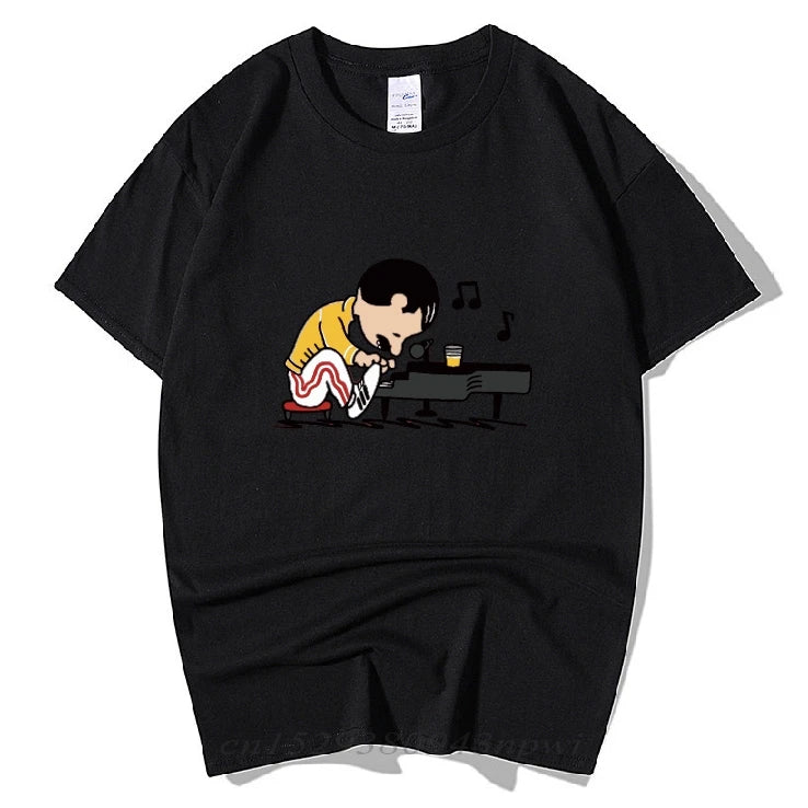 The Queen Band Freddie Mercury Play The Piano Funny T Shirt Men Male Hip Hop Rock Hipster Short Sleeve O Neck Cotton T-Shirt - Premium T-Shirt from Lizard Vigilante - Just $23.99! Shop now at Lizard Vigilante