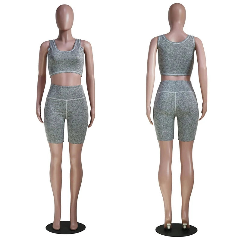 Bodycon Two-Piece Shorts Co-Ord Set for Women - Summer Sportswear Crop Top & Biker Shorts Sweat Suit, Casual Tracksuit - Premium bodycon 2-piece from dsers - Just $33.88! Shop now at Lizard Vigilante