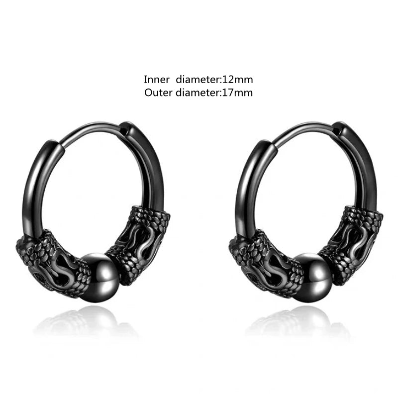 Vintage Black Skull Needle Hoop Earrings – Hypoallergenic Punk Biker Rock Jewelry for Men - Premium earrings from Lizard Vigilante - Just $19.88! Shop now at Lizard Vigilante