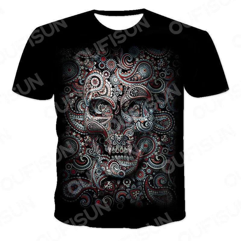 Motorcycle Skulls Graphics Men's T-shirts Motor FFDP Streetwear Loose Short Sleeve Tops Punk Heavy Metal Tee Shirts Men Clothing 6XL - Lizard Vigilante