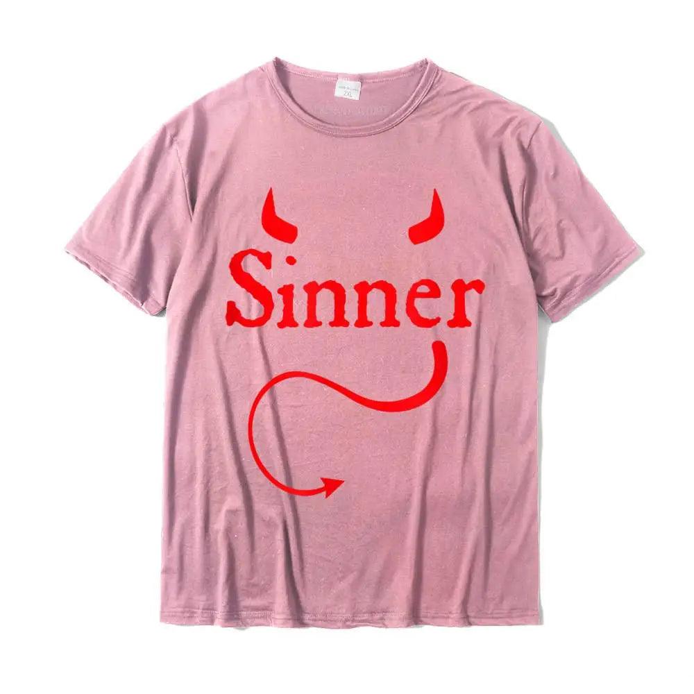 Sinner Devil Horns Tail Rock Atheist Sin Lover T-Shirt Print Tshirts New Tops T Shirt Cotton Man Personalized - Lizard Vigilante