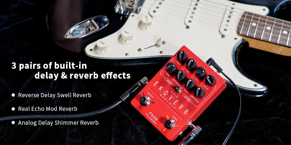 FLAMMA FS22 “Ekoverb Blood-Red Ghost” — Dual Reverb/Delay Pedal With Freeze, Trails, Tap Tempo & Stereo Mayhem