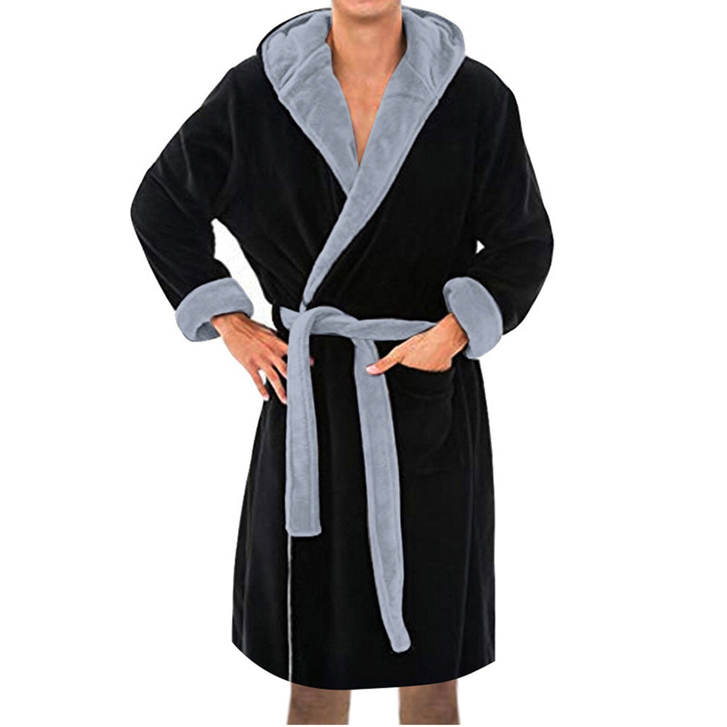 Men’s Casual Kimono Bathrobe – Flannel Hooded Sleepwear, Plus Size Available - Premium Robe from Lizard Vigilante - Just $32.88! Shop now at Lizard Vigilante