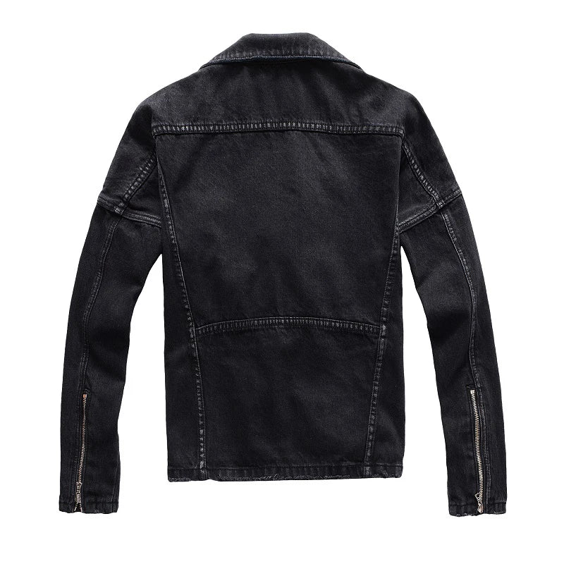 Sokotoo Men's Black Biker Denim Jacket – Streetwear Slim Fit Coat with Belt and Zipper Accents - Premium jacket from Lizard Vigilante - Just $131.99! Shop now at Lizard Vigilante