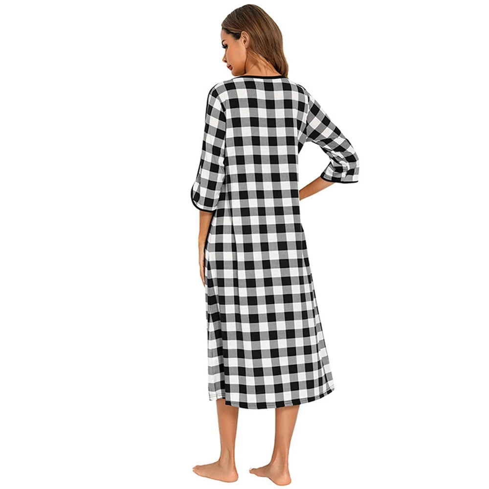 Women's Cozy Autumn Plaid Zipper Robe | Soft Long Nightgown & Warm Maternity Loungewear | Zipper-Front Bathrobe Pajamas - Premium robe from Lizard Vigilante - Just $23.88! Shop now at Lizard Vigilante