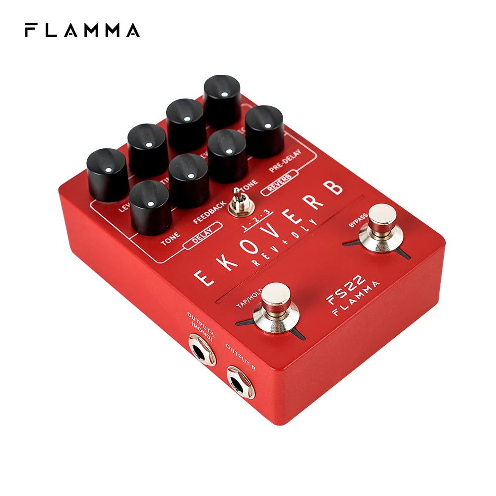 FLAMMA FS22 “Ekoverb Blood-Red Ghost” — Dual Reverb/Delay Pedal With Freeze, Trails, Tap Tempo & Stereo Mayhem