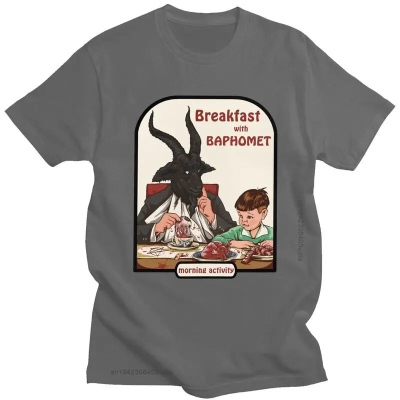 Baphomet Breakfast Club T-Shirt – Devilishly Stylish Cotton Tee for Hip-Hop, Streetwear, and Satanic Enthusiasts - Premium tee from Lizard Vigilante - Just $24.88! Shop now at Lizard Vigilante