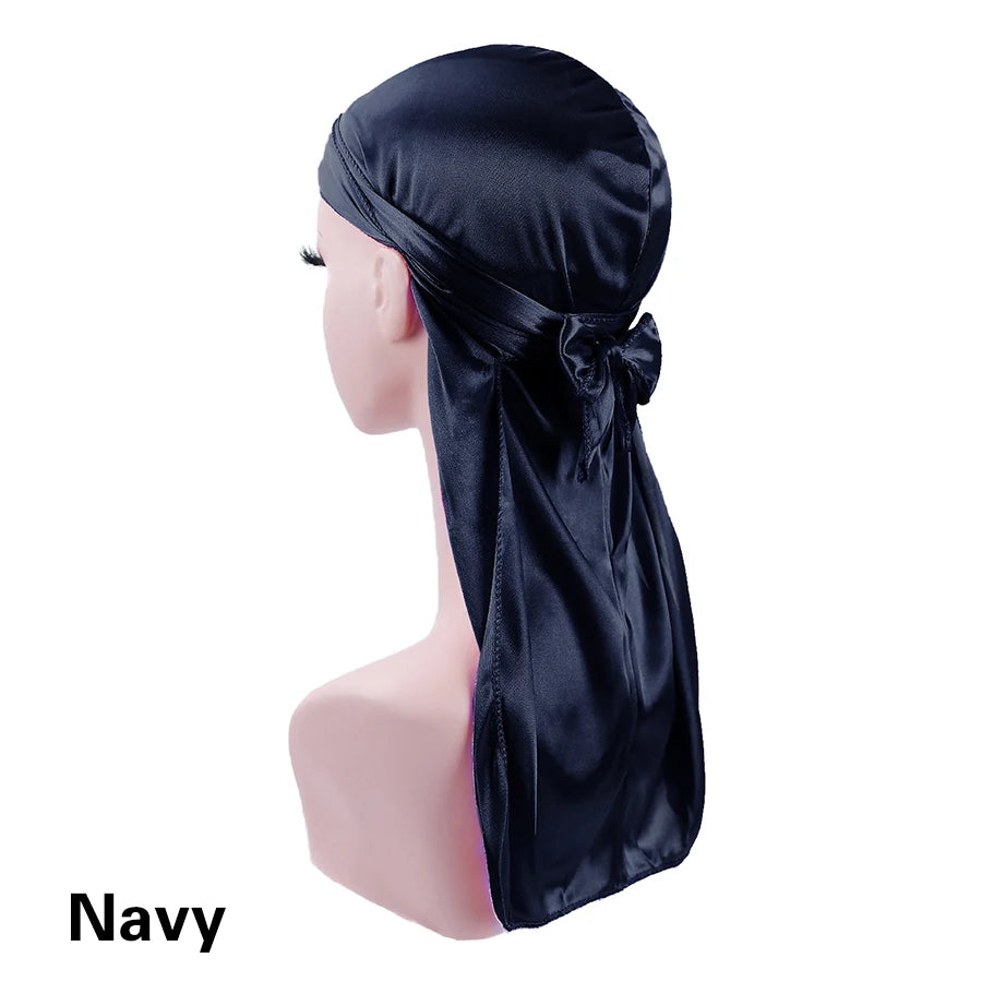 Satin Durag Turban Pirate Hat – Men’s Silk Biker Headwrap with Long Tail Straps - Premium headwrap from Lizard Vigilante - Just $18.88! Shop now at Lizard Vigilante