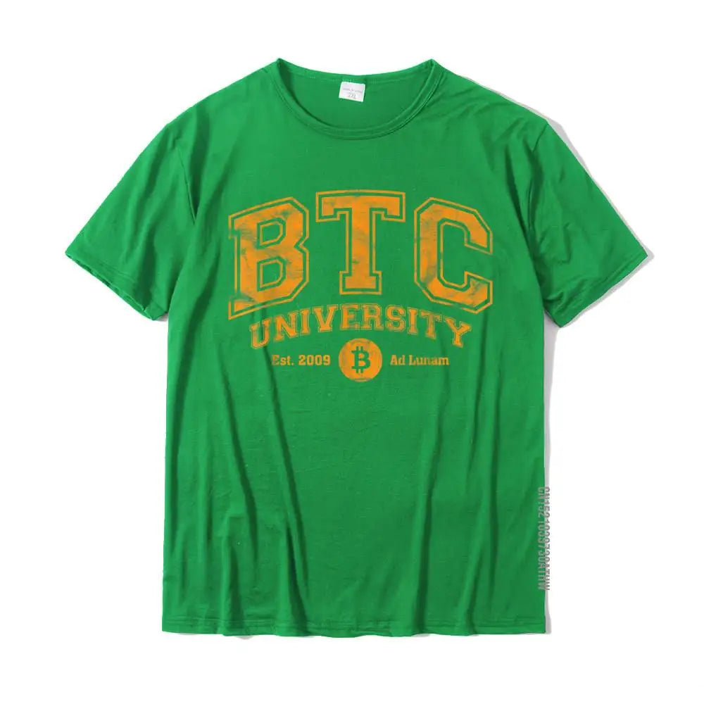 BTC University To The Moon Distressed Bitcoin College Graphic T Shirt