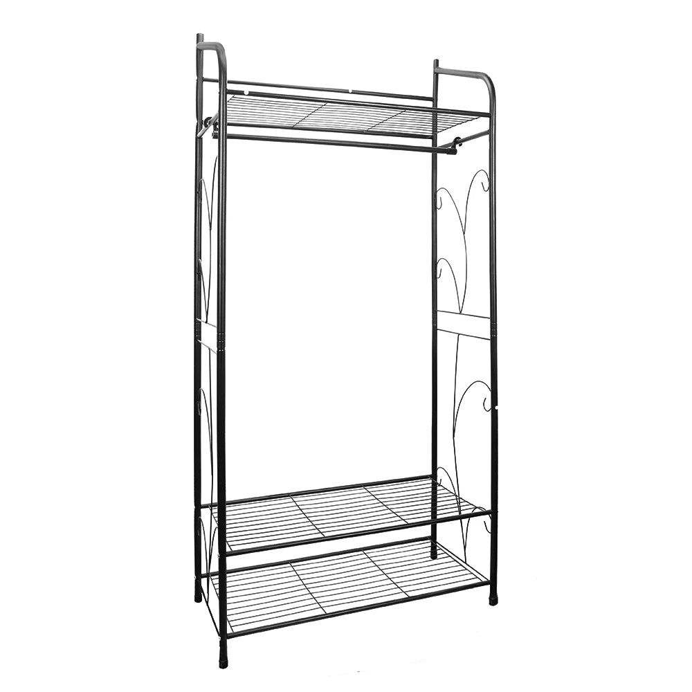Heavy Duty Clothes Rail Clothes Rack Black Metal Garment Rack Stand for Bedroom with Storage Shelves 2 Shelf Shoe Rack - Premium  from Lizard Vigilante - Just $61.99! Shop now at Lizard Vigilante