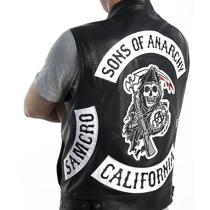 Sons of Anarchy Rock Punk Vest Men Cosplay Costume Black Color Motorcycle Biker Sleeveless Jacket Coat Clothing - Lizard Vigilante