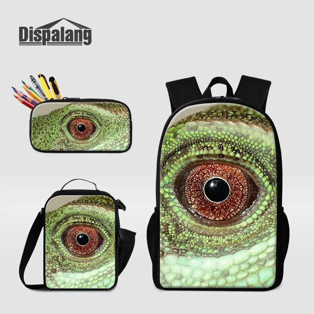 3 Piece Pencil Case School Bags Set Lizard Picnic Food Cooler Lizard Vigilante Reptile Print Schoolbag Boys Fashion Bagpack Children - Premium  from Lizard Vigilante - Just $64.69! Shop now at Lizard Vigilante