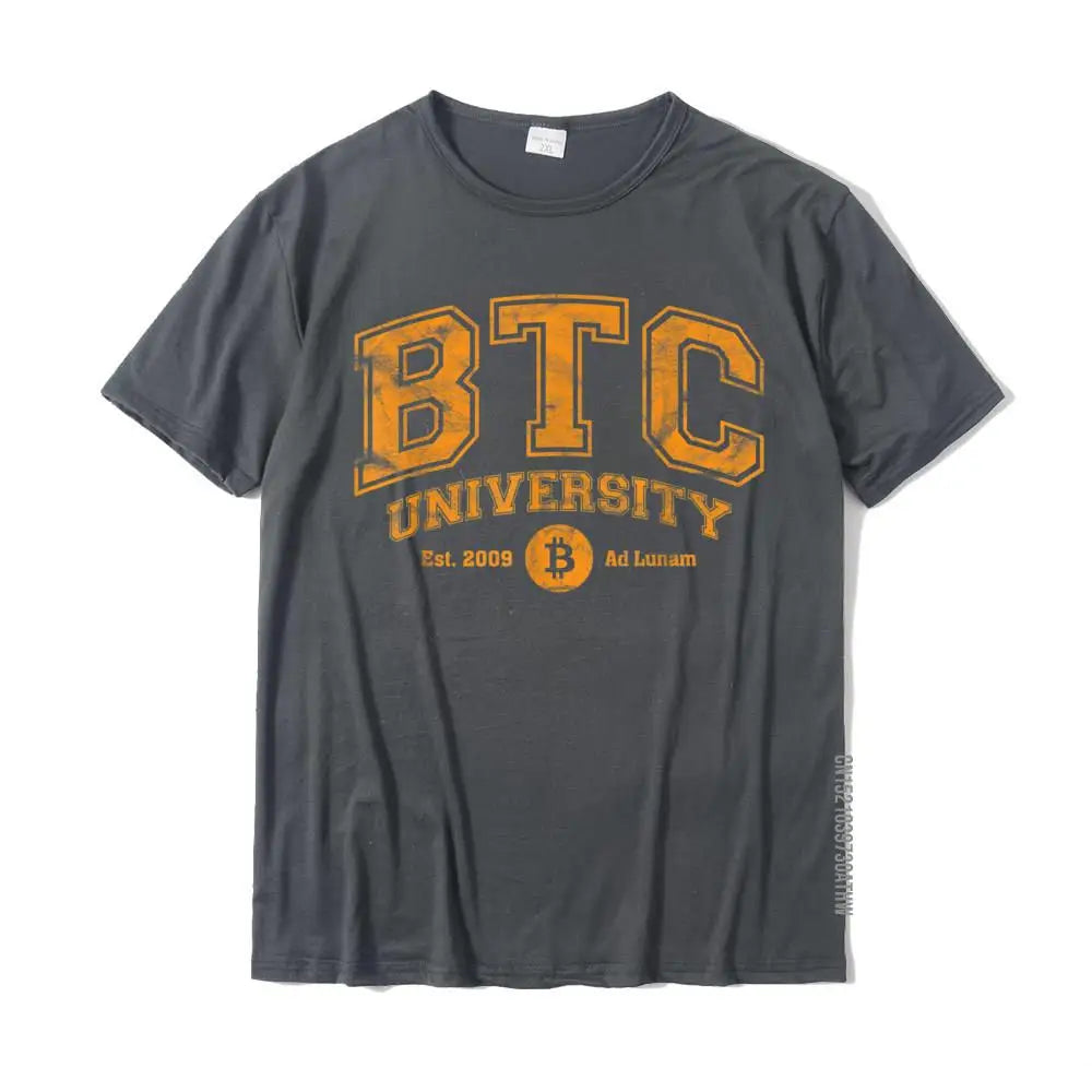 BTC University To The Moon Distressed Bitcoin College Graphic T Shirt