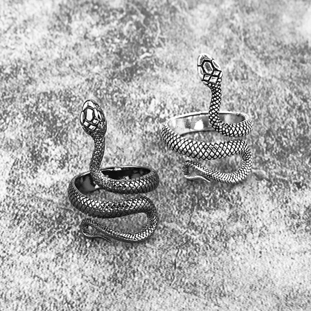 Punk Goth Snake Ring for Men & Women – Black Plated Adjustable Gothic Jewelry for Party, Wedding, and Gift - Premium ring from Lizard Vigilante - Just $17.99! Shop now at Lizard Vigilante