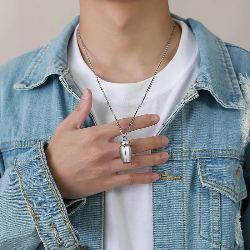 Vnox Openable Earthen Jar Columbarium Shape Pendant for Men Women,Stylish Perfume Holder Ashes Cremation Urn Punk Rock Necklace - Premium  from Lizard Vigilante - Just $18.99! Shop now at Lizard Vigilante
