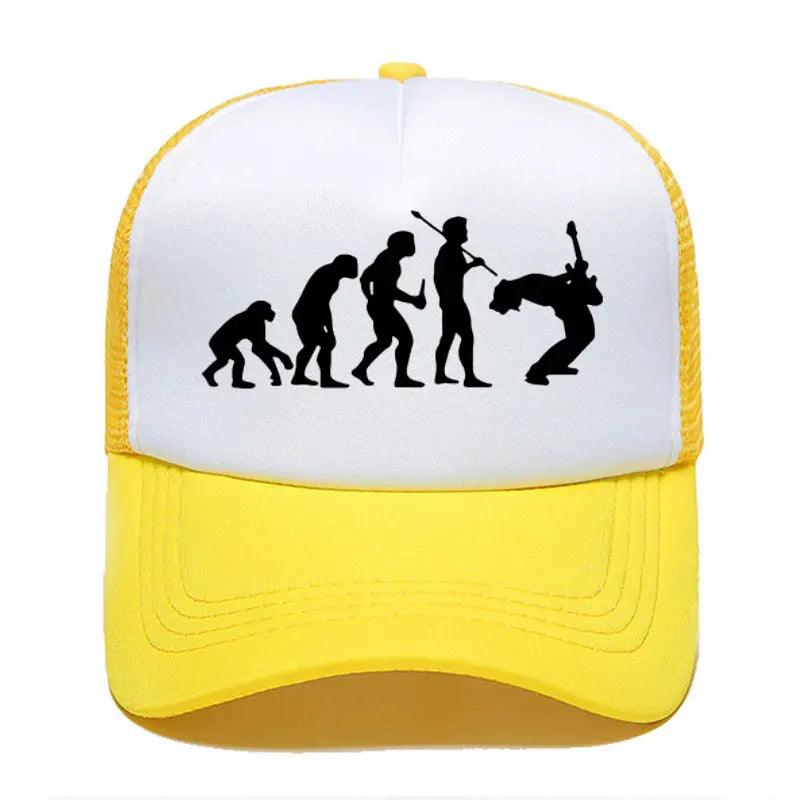 Funny Guitarist Baseball Cap Evolution Of a Music Rock Guitar Musician Band Metal Parent-child Hats Mesh Visor Outdoor Sun Hat - Lizard Vigilante