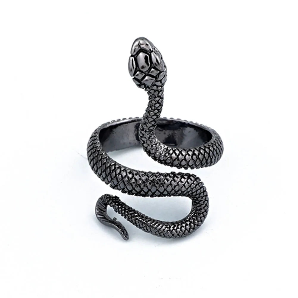 Punk Goth Snake Ring for Men & Women – Black Plated Adjustable Gothic Jewelry for Party, Wedding, and Gift - Premium ring from Lizard Vigilante - Just $17.99! Shop now at Lizard Vigilante