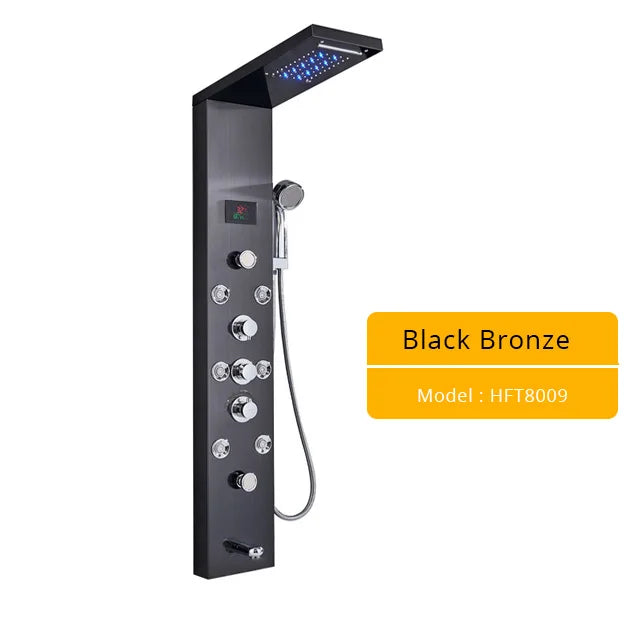 Brushed Nickel Bathroom Shower Column Wall Mounted Black LED Shower Panel Faucets Rainfall Digital Screen 6 Modes Mixer Tap - Premium  from Lizard Vigilante - Just $137.99! Shop now at Lizard Vigilante