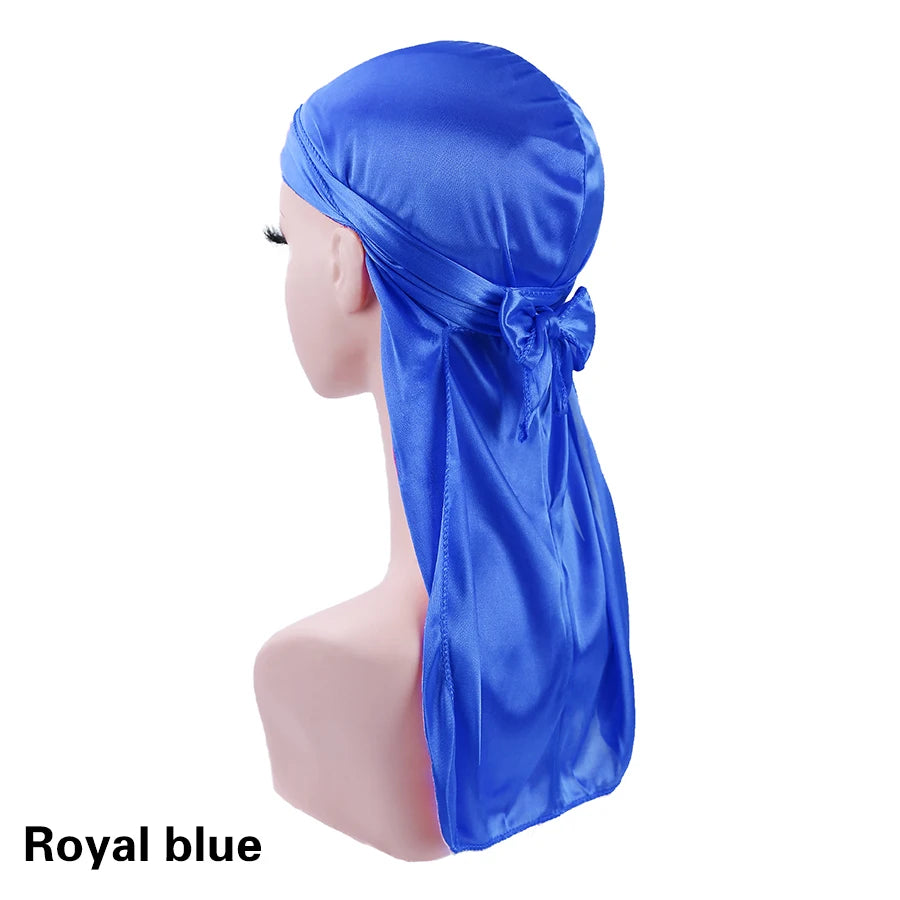 Satin Durag Turban Pirate Hat – Men’s Silk Biker Headwrap with Long Tail Straps - Premium headwrap from Lizard Vigilante - Just $18.88! Shop now at Lizard Vigilante