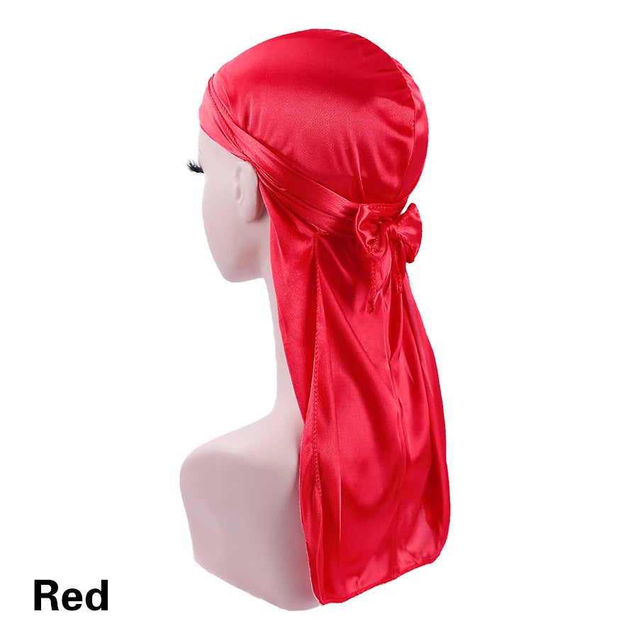 Satin Durag Turban Pirate Hat – Men’s Silk Biker Headwrap with Long Tail Straps - Premium headwrap from Lizard Vigilante - Just $18.88! Shop now at Lizard Vigilante