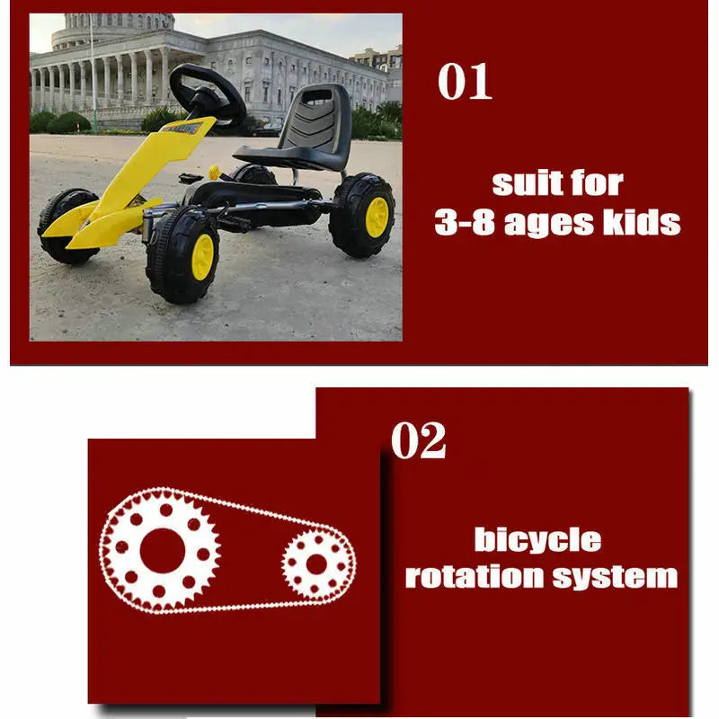 Kids 4 Wheel Ride On Car with Racing Steering Wheel, 3-8 Years Old Children Pedal Go Kart with Hand Brake - Premium 4 Wheel Go Cart from Lizard Vigilante - Just $244.38! Shop now at Lizard Vigilante