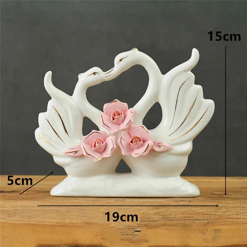 2PCS Swan Statue Pretty Creative Swan Sculpture Figurines Ceramic Crafts Art Home Decoration Accessories1 Pair Wedding Gift