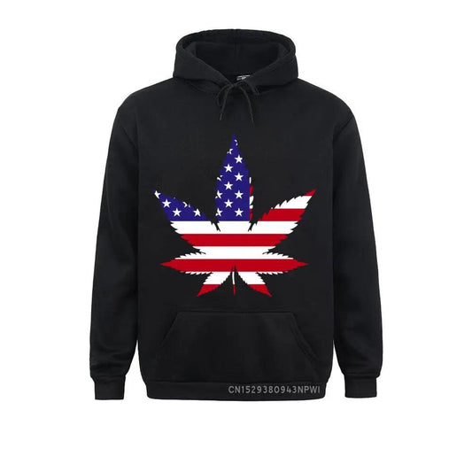 American Flag Weed Leaf Hemp Leaves Patriotic Pot Funny Hoodie For Man Woman Winter Pocket USA Costume Sweatshirt Tee - Lizard Vigilante