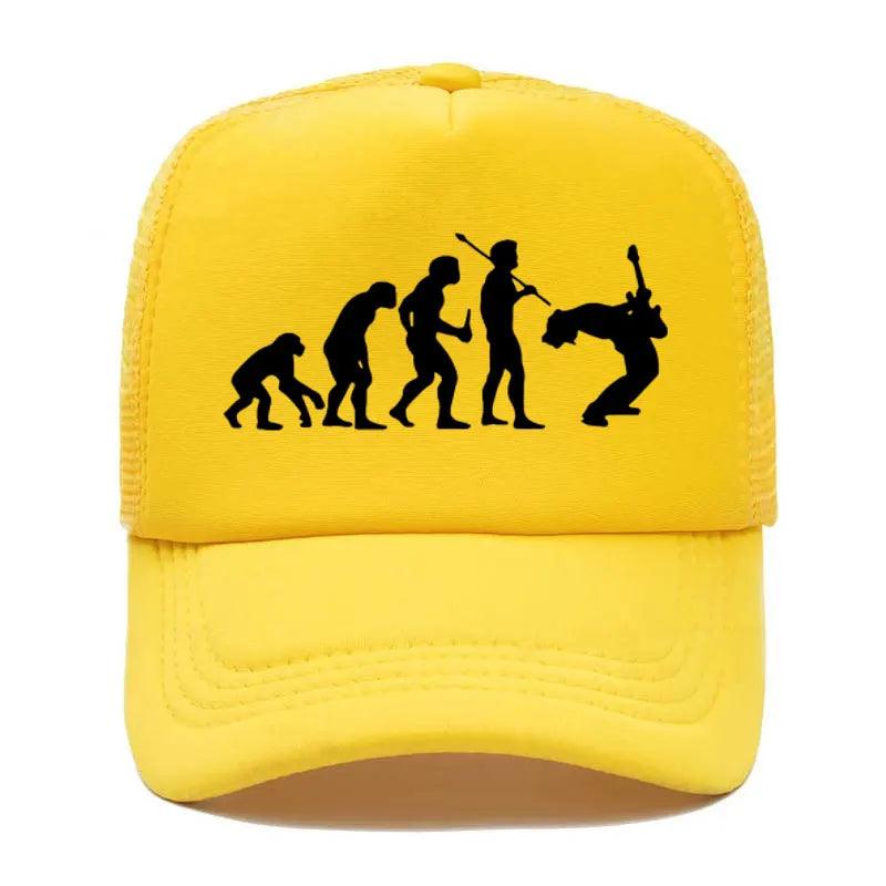 Funny Guitarist Baseball Cap Evolution Of a Music Rock Guitar Musician Band Metal Parent-child Hats Mesh Visor Outdoor Sun Hat - Lizard Vigilante