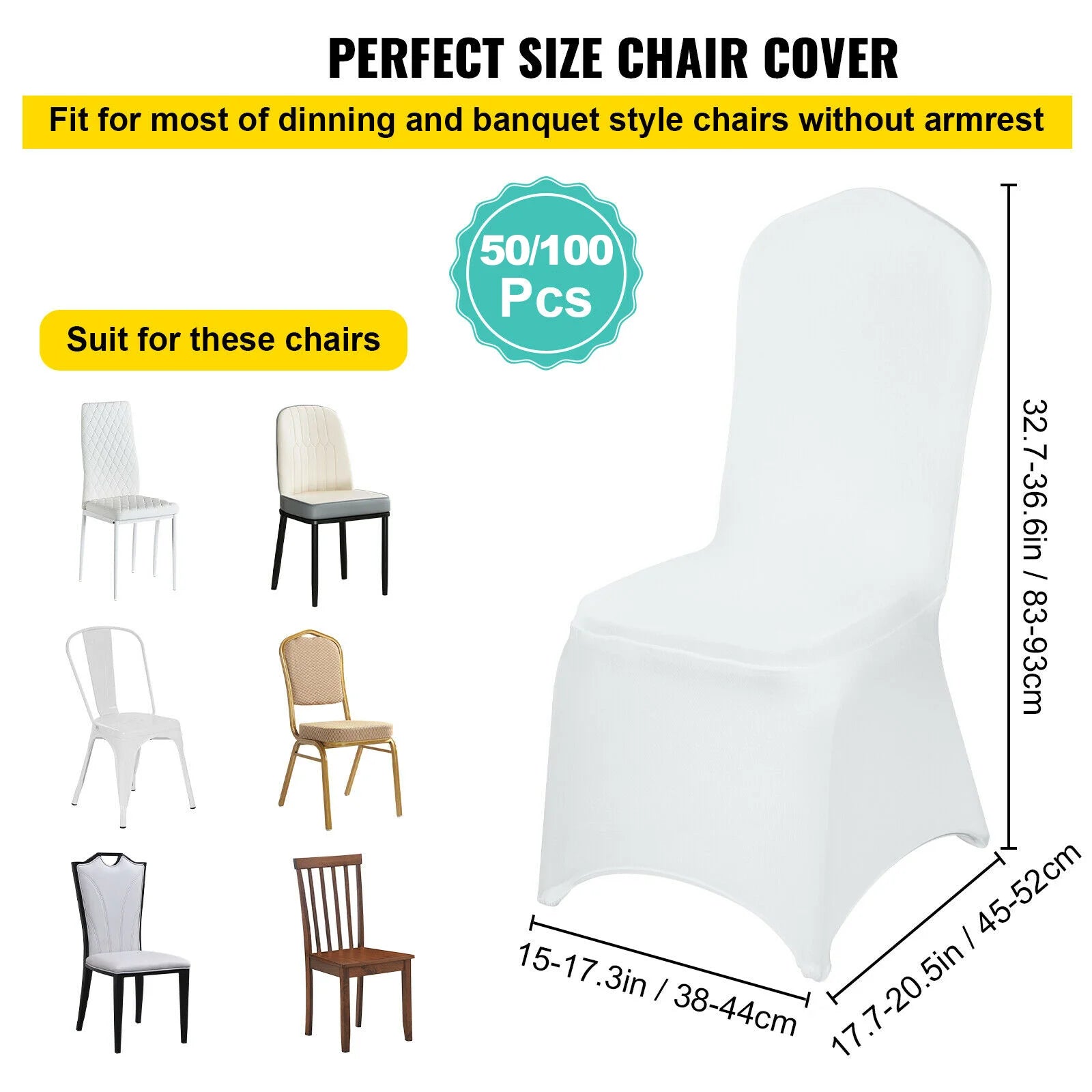 VEVOR Universal Spandex Stretch Wedding Chair Covers – 12/30/50/100 PCS White Slipcovers for Hotel, Restaurant, Banquet, and Party - Premium chair covers from Lizard Vigilante - Just $62.99! Shop now at Lizard Vigilante