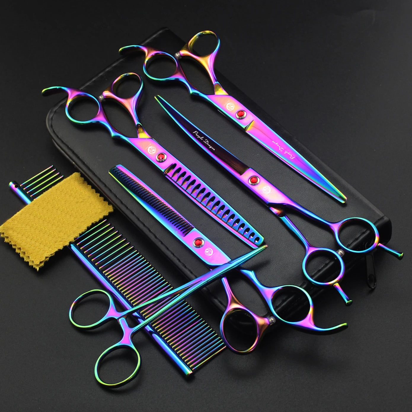 Purple Dragon Professional Dog Grooming Scissors Set – Japan Stainless Steel Chunker & Thinning Scissors, Up Curved Scissors, Comb (7-Inch) - Premium scissors set from Lizard Vigilante - Just $48.88! Shop now at Lizard Vigilante