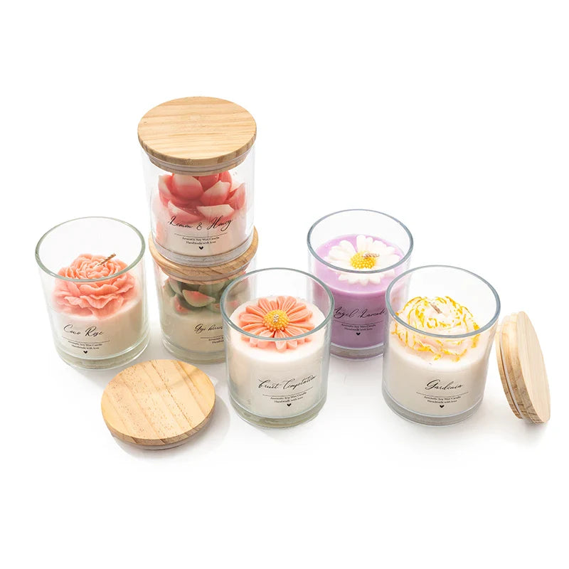 AIKUN Long-Lasting Aromatherapy Soy Wax Daisy Glass Jar Scented Candle with Essential Oils for Home Decor Gift Set