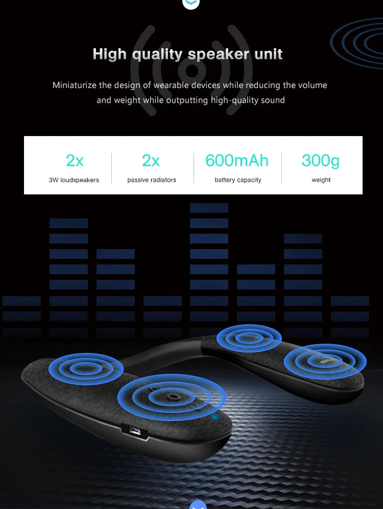 Neckband Bluetooth Speakers 12H music Wireless Wearable Speaker True 3D Stereo Sound Portable Personal Speakers with microphone