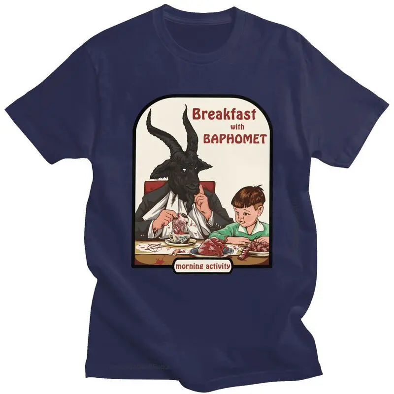 Baphomet Breakfast Club T-Shirt – Devilishly Stylish Cotton Tee for Hip-Hop, Streetwear, and Satanic Enthusiasts - Premium tee from Lizard Vigilante - Just $24.88! Shop now at Lizard Vigilante