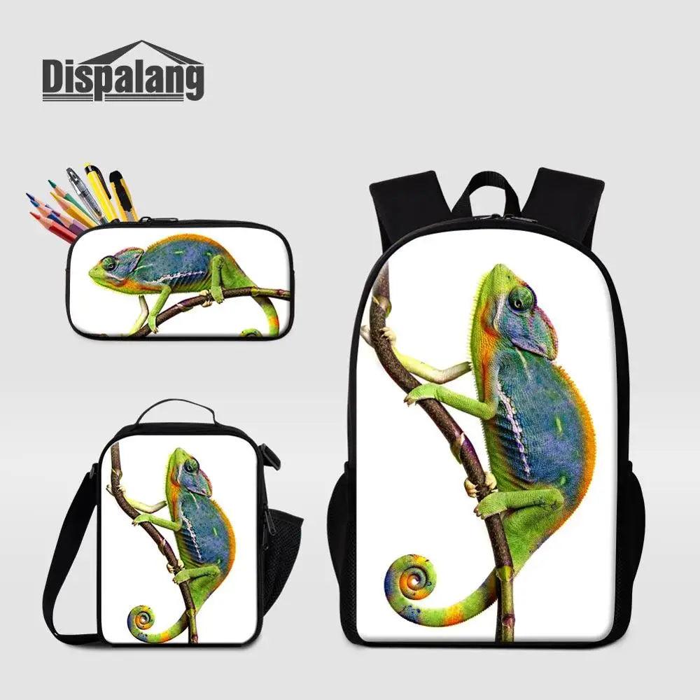 3 Piece Pencil Case School Bags Set Lizard Picnic Food Cooler Lizard Vigilante Reptile Print Schoolbag Boys Fashion Bagpack Children - Premium  from Lizard Vigilante - Just $64.69! Shop now at Lizard Vigilante