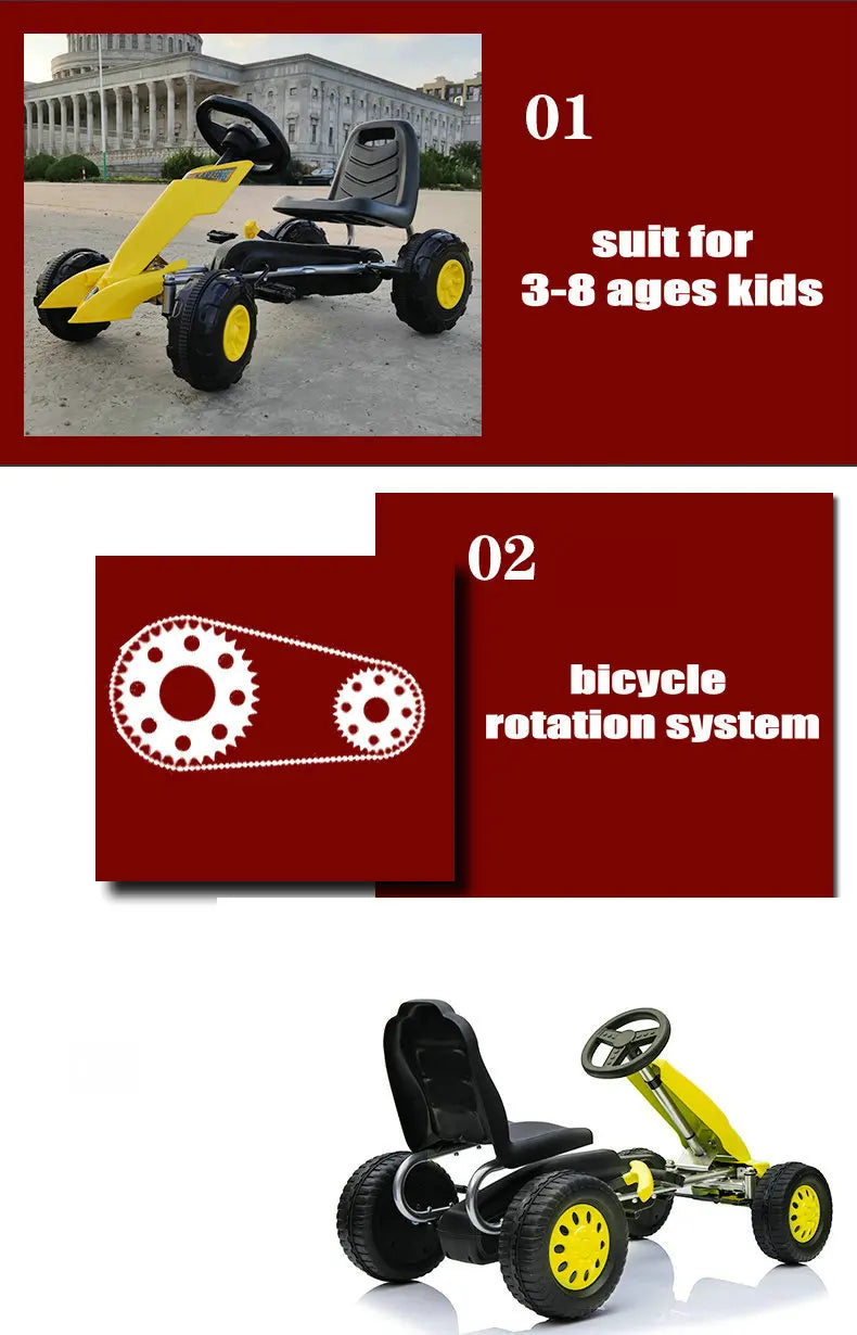 The Lizard Vigilante Little Racer X4” Kids 4-Wheel Pedal Go-Kart — Metal Frame, Racing Steering Wheel & Hand Brake Fury