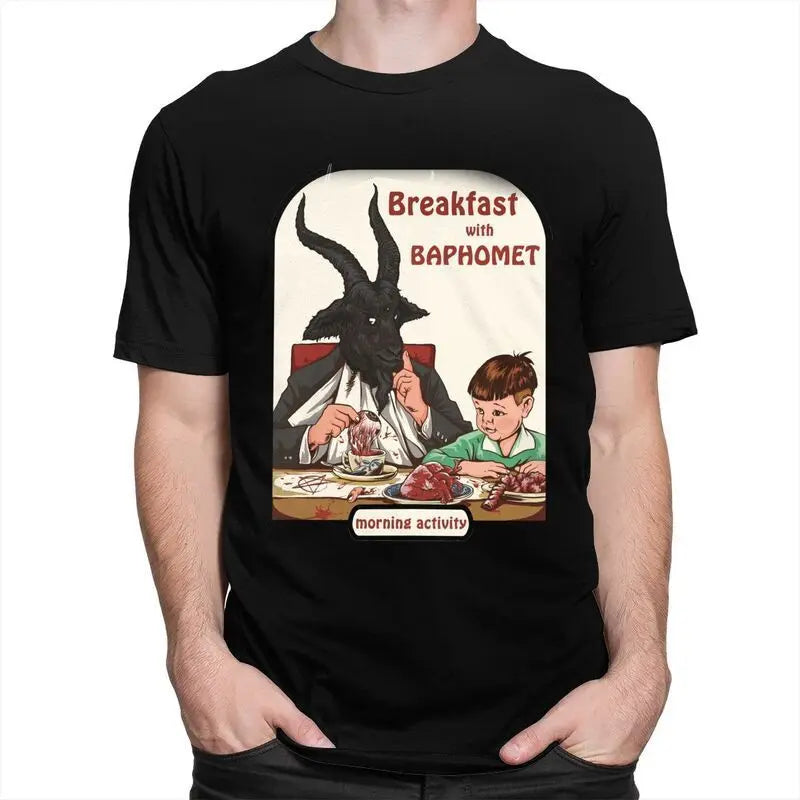 Baphomet Breakfast Club T-Shirt – Devilishly Stylish Cotton Tee for Hip-Hop, Streetwear, and Satanic Enthusiasts - Premium tee from Lizard Vigilante - Just $24.88! Shop now at Lizard Vigilante